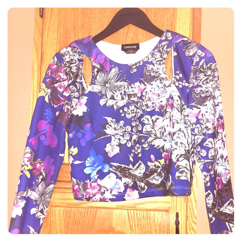 Floral print slit detail crop top